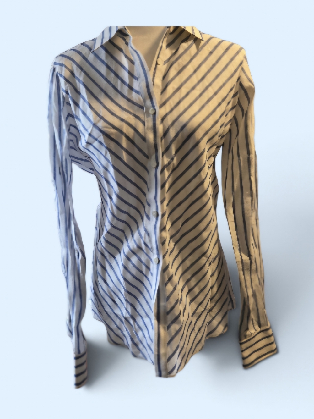 Loro Piana White and Blue Striped Silk Blouse